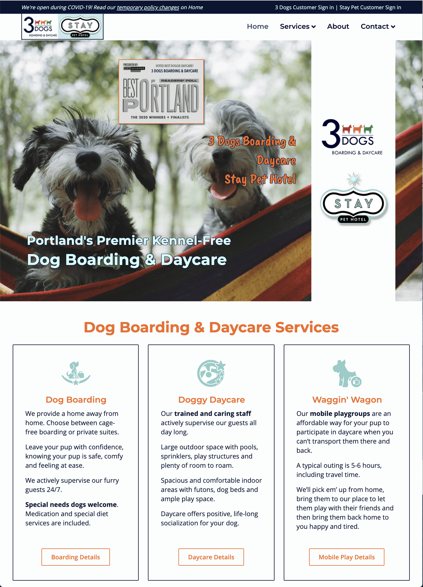 Dog boarding and daycare client with phone app and customer portal